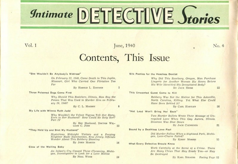 Intimate Detective Stories #4 6/1940-poison-violent-pulp thrills-lurid-VF-