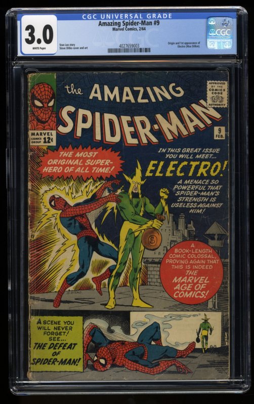 Amazing Spider-Man #9 CGC GD/VG 3.0 White Pages 1st Appearance Electro!