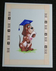 ON YOUR GRADUATION Cute Dog w/ Cap & Diploma 7.5x10 Greeting Card Art #G4394