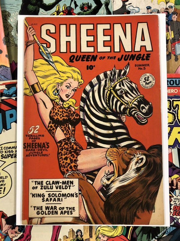 Sheena #5 VG 4.0 10c golden age QUEEN OF THE JUNGLE fiction house ANC LION cover