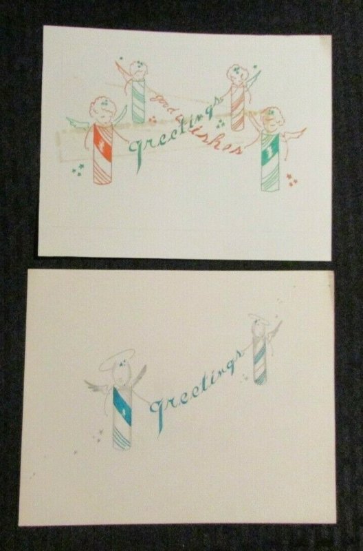 CHRISTMAS Candy cane Angels Greetings 2pcs 7.5x6 Greeting Card Art #nn