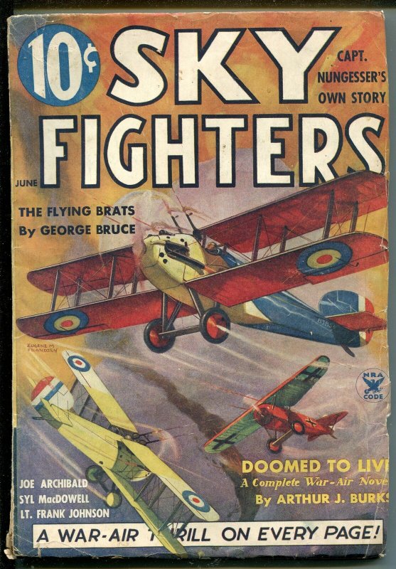 SKY FIGHTERS 6/1935-AIR WAR PULPS-WWI-BI-PLANE-vg/fn