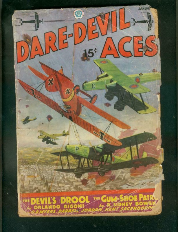 DARE-DEVIL ACES PULP-JAN 1936-DEVILS DROOL-OB MYERS-WWI FR/G