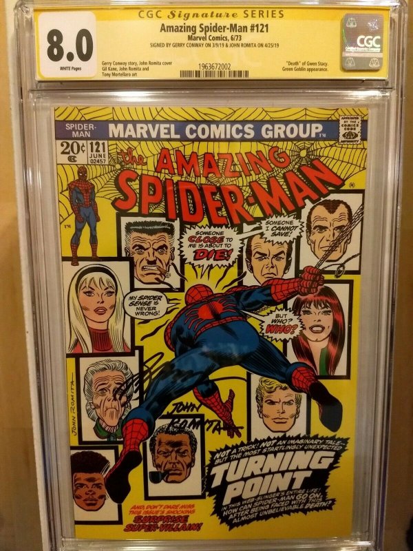 AMAZING SPIDER-MAN #121 CGC 8.0 SS GERRY CONWAY & JOHN ROMITA (white pages)