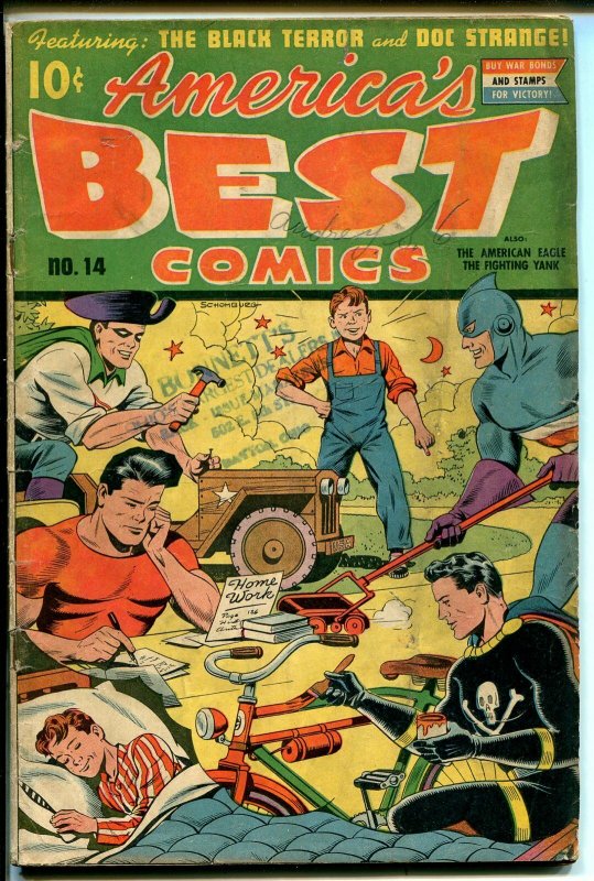 AMERICA'S BEST #14 1945-NEDOR-BLACK TERROR-FIGHTING YANK-HITLER-FUNNY ANIMALS-vg