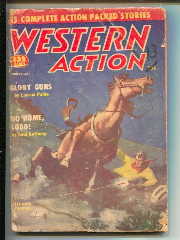 Western Action 1/1957-Columbia-gunfight cover-pulp thrills-Robert Silverberg-...