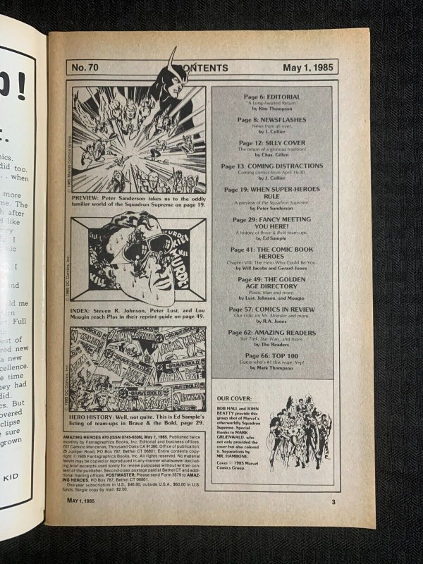 1985 AMAZING HEROES Magazine #70 FN 6.0 Squadron Supreme
