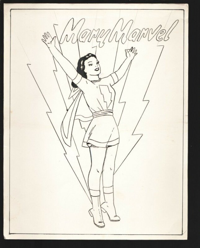 Mary Marvel Original Art 1950's-Original 8 1/2 x 11 heavy card stock-unpublis...