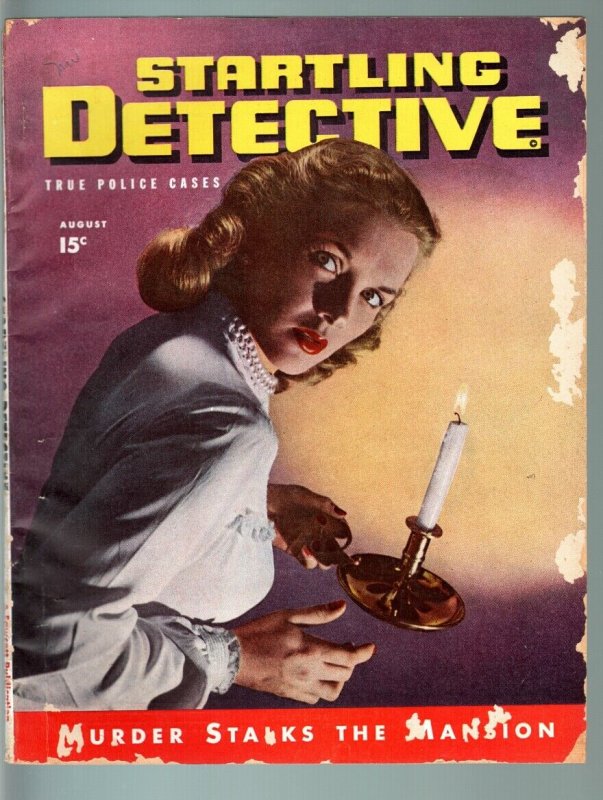 STARTLING DETECTIVE AUG 1946-SPICY BABE WITH CANDLESTICK-PULP-TRUE CRIME G 