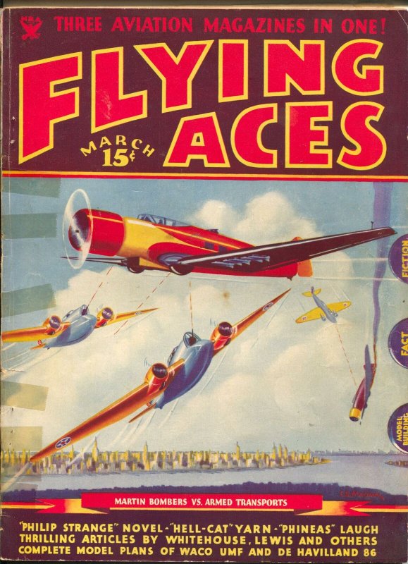Flying Aces 2/1935-Philp Strange-hero pulp-Donald E Keyhoe-TW Ford-VG