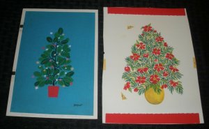 CHRISTMAS Trees w/ Poinsettia & Stars 2pcs 6.5x9 Greeting Card Art #5012 50873