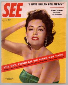 MAG: See 9/1954-Cyd Charisse photo cover-stockings-pin-ups-cheesecake-VG/FN