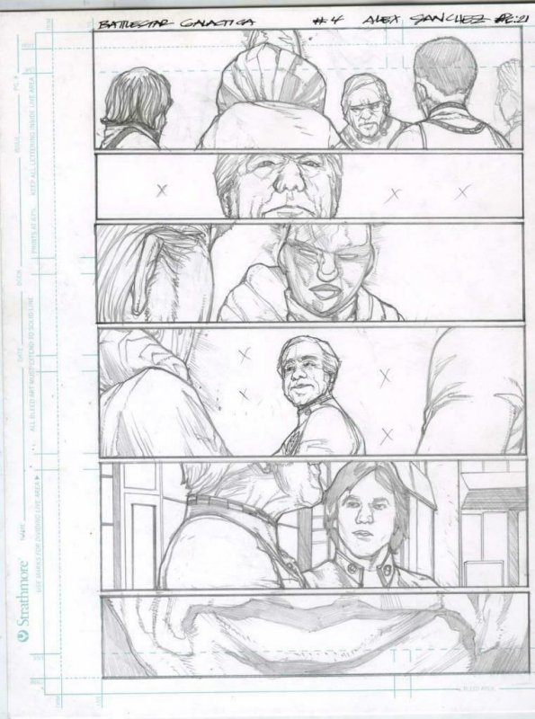 Battlestar Galactica #4 pg 21 Original Penciled art ALEX SANCHEZ Adama Starbuck