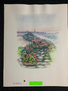 BLANK NOTE CARD Stone Walkway with Flowers 8.5x11 Greeting Card Art #0057