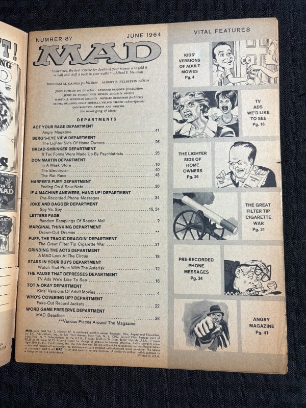 1964 MAD Magazine #87 G/VG 3.0 Alfred E Neuman / Special Spring Issue