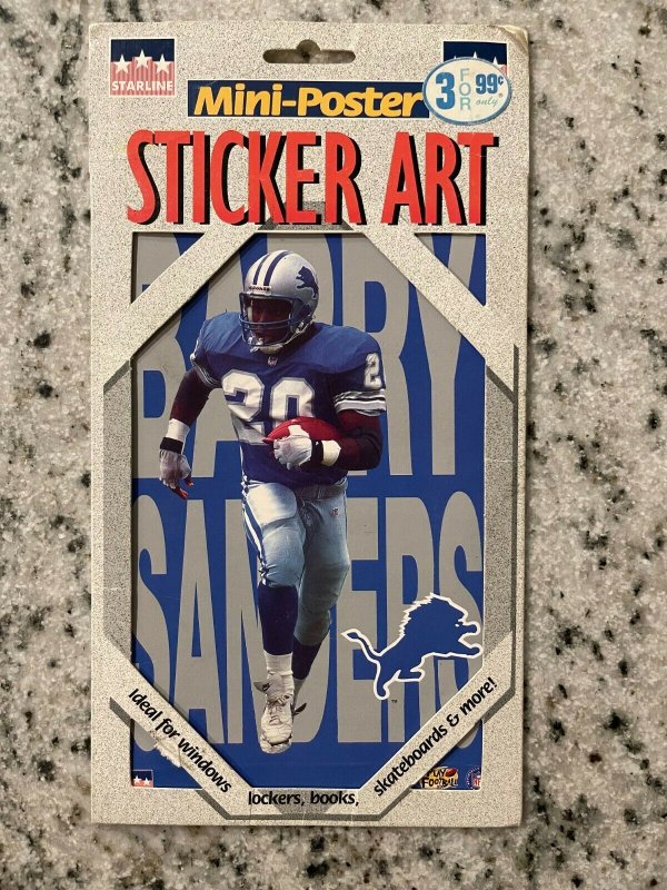 Mini-Poster Sticker Art Starline Barry Sanders Detroit Lions New In Package J581 