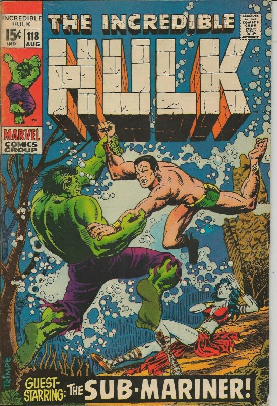 Incredible Hulk #118 ORIGINAL Vintage 1969 Marvel Comics Sub Mariner Battle