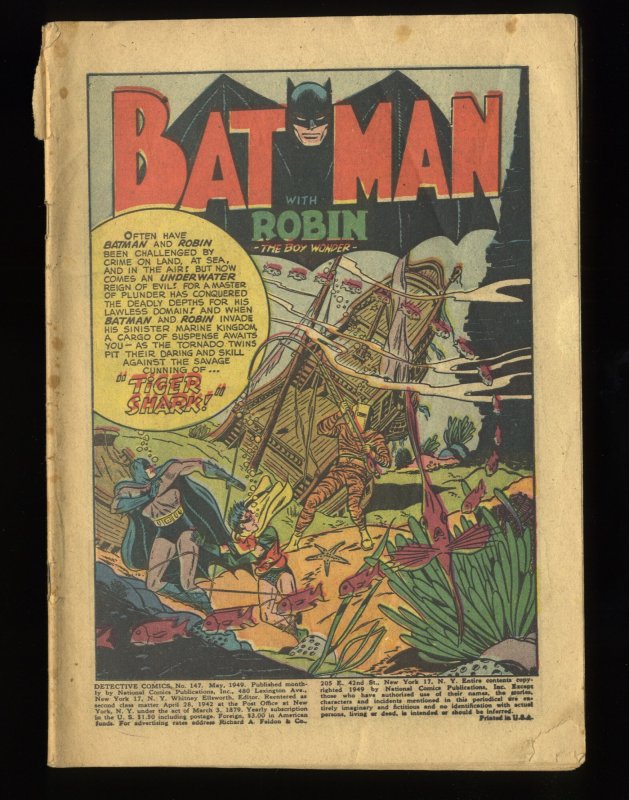 Detective Comics (1937) #147 Coverless Complete! Batman Robin Tiger Shark!