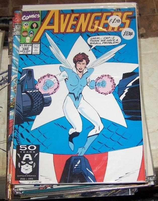 Avengers # 340  1991, Marvel wasp captain america vision thor sersi eternals 