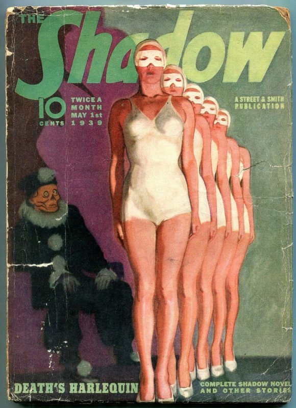 The Shadow Pulp May 1 1939- Death's Harlequin- Skull GGA cover g/vg