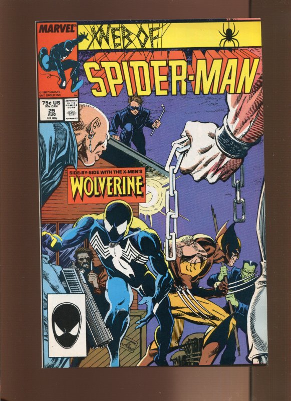 Web of Spiderman #29 - Steve Geiger Cover Art. Wolverine App. (9.2 OB) 1987 