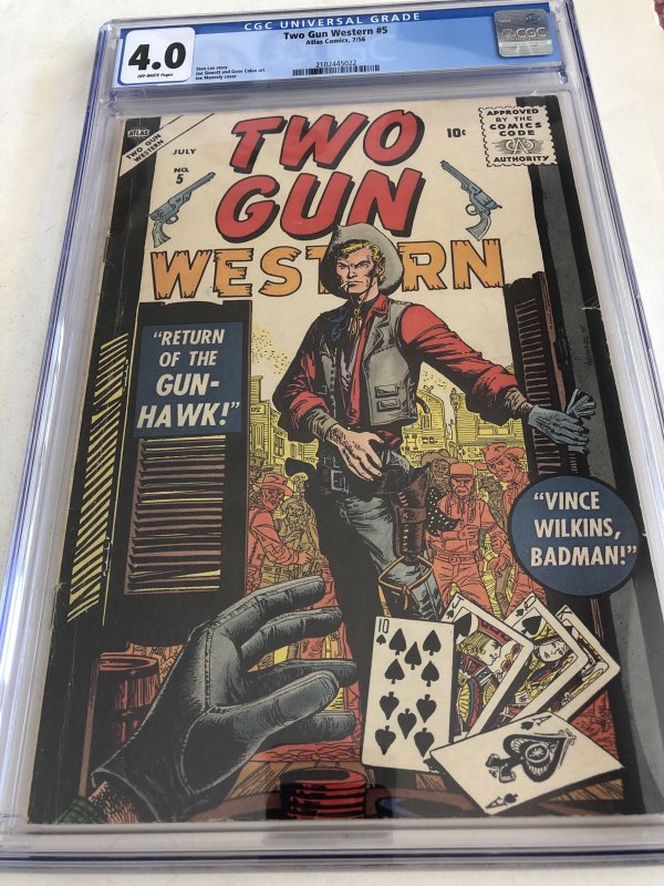 Two Gun Western 5,CGC 4, classic Maneely saloon cover