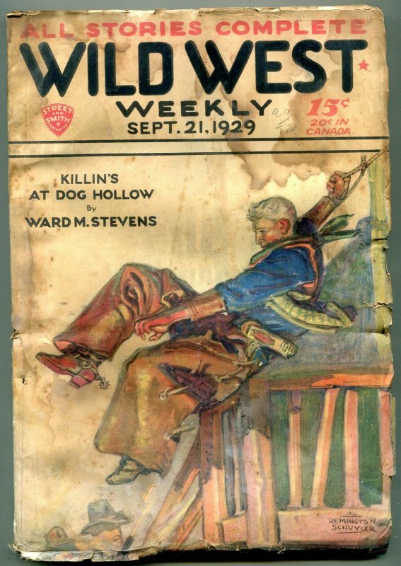 Wild West Weekly Pulp September 21 1929- Kill at Dog Hollow F/G