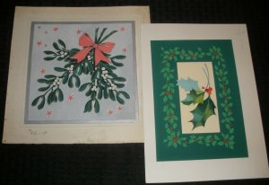 CHRISTMAS Vintage Boughs of Holly Berries 2pcs 9x9 Greeting Card Art #425 30051