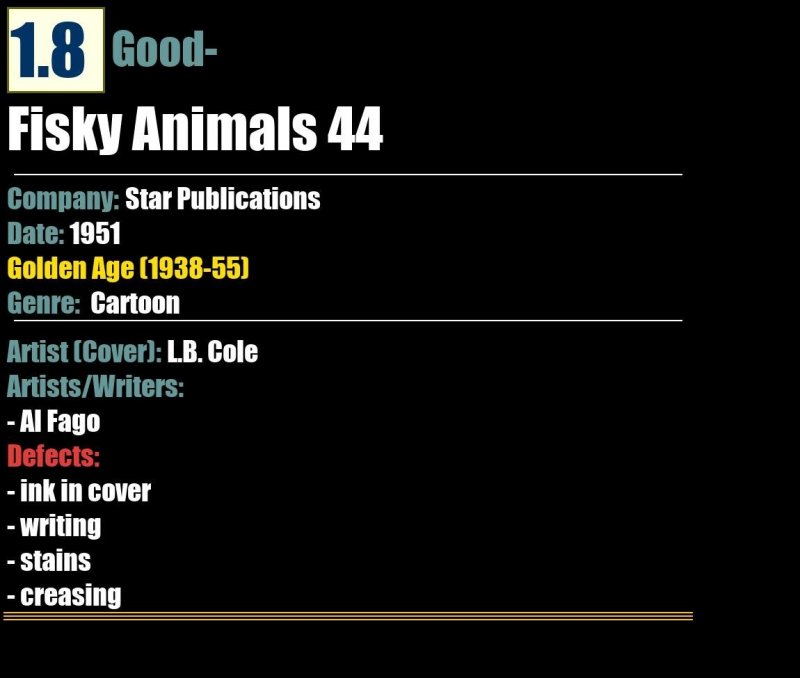 Fisky Animals 44 (1951) GD- L.B. Cole Star Publications comic