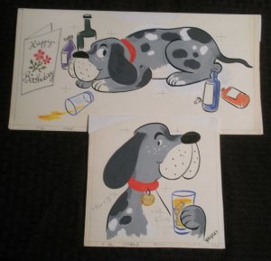 HAPPY BIRTHDAY Cartoon Dog w/ Lemonade 2pcs 14x7 Greeting Card Art #B1143