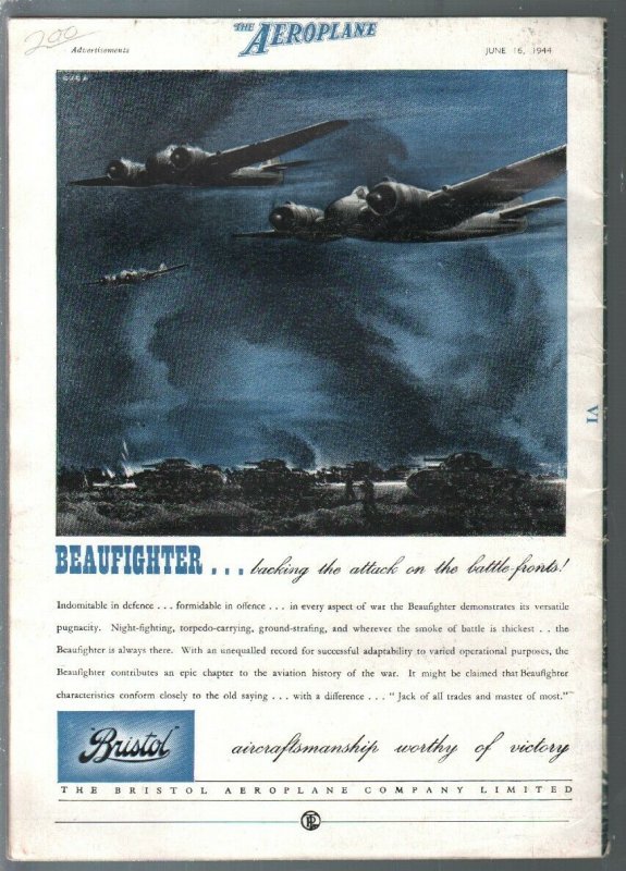 Aeroplane 6/16/1944-WWII-RAF-biplane cover-aviation pix & info-British pub-FN