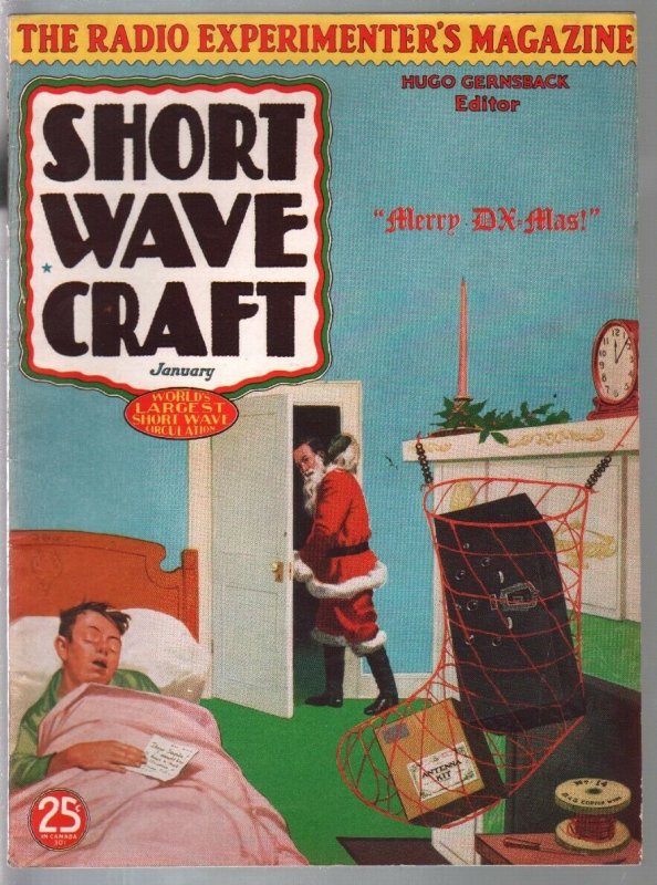 Short Wave Craft 1/1936-Santa / Christmas cover-radio experimenters-VF