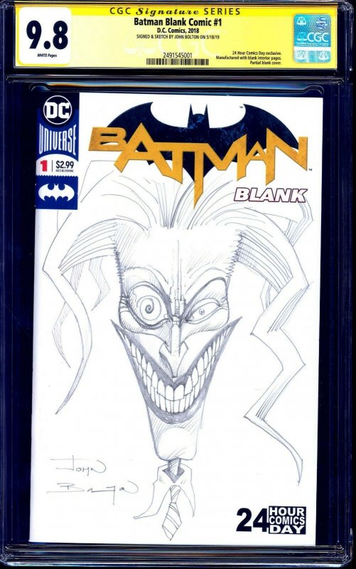 Batman #1 BLANK CGC SS 9.8 signed ORIGINAL JOKER SKETCH John Bolton NM/MT