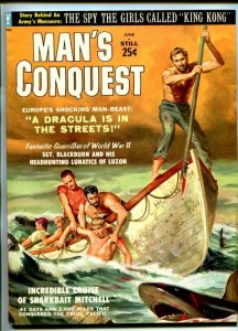 MAN'S CONQUEST-JUN-1959-PULP THRILLS-WALTER POPP-SHARK-VAMPIRE-vf