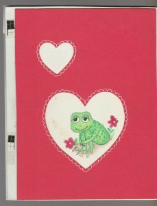 VALENTINE Cartoon Frog with Flowers in Heart 5.5x7 Greeting Card Art #V3573