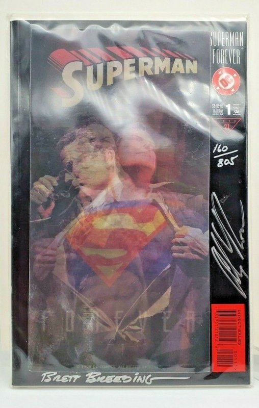 SUPERMAN FOREVER #1 LENTICULAR COVER SIGNED ALEX ROSS & BRET BREEDING W/COA.