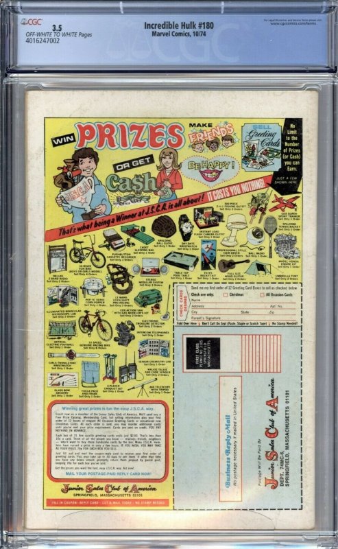 Hulk 180 CGC 3.5 unpressed 