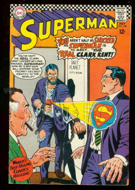 SUPERMAN #198 1967-DC COMICS-GLOSSY COVER-RAY GUN FN