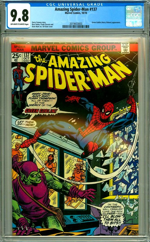 Amazing Spider-Man 137 CGC Graded 9.8 2nd Harry Osborn Green Goblin