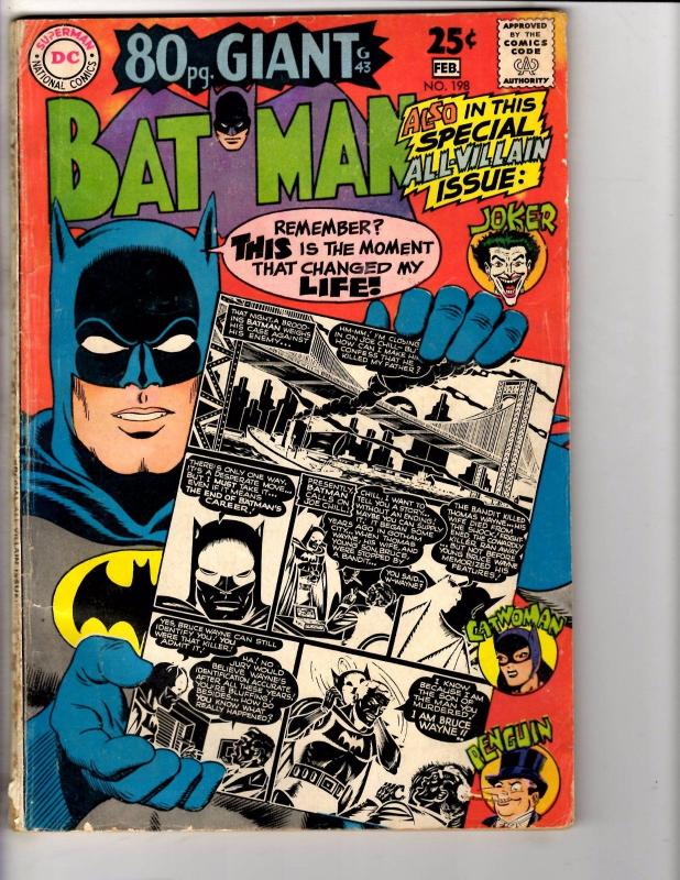 Batman # 198 VG DC Comic Book 80 Page Giant G-43 Joker Catwoman Penguin J207