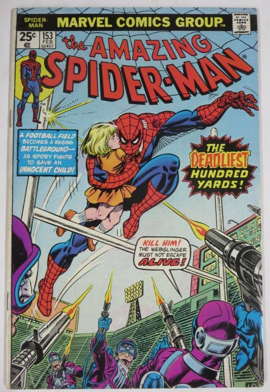 AMAZING SPIDER-MAN  #153 (Marvel,2/1976)  FINE (F) Football! Wein & Andru
