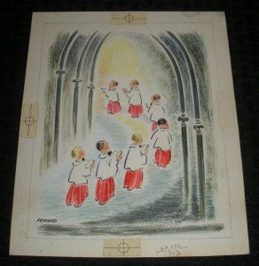 MERRY CHRISTMAS Chior Boys Procession w/ Candles 7x8.5 Greeting Card Art #10-H