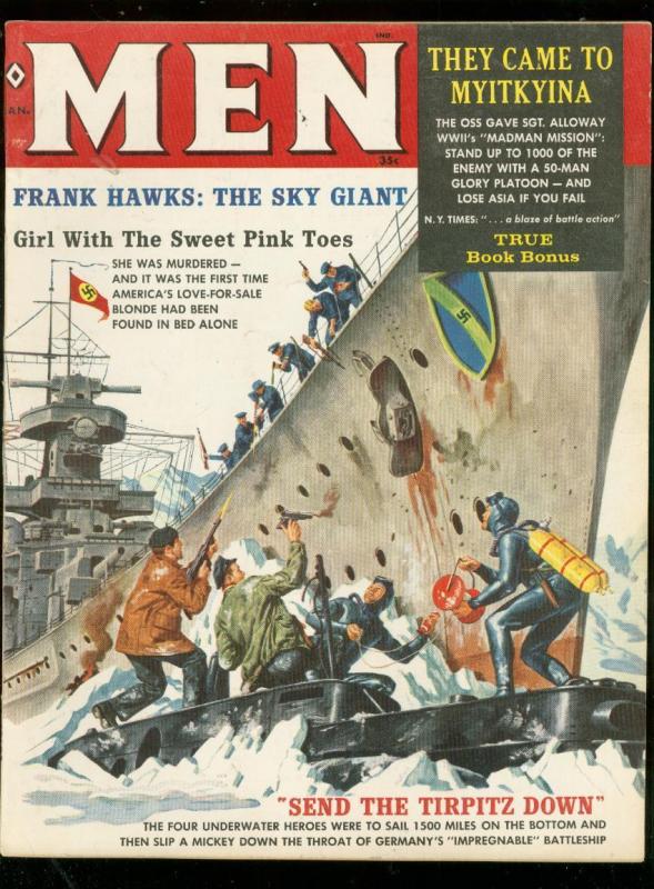 MEN MAGAZINE JAN 1960-NAZI SUBMARINE COVER-TIRPITZ-BAMA FN