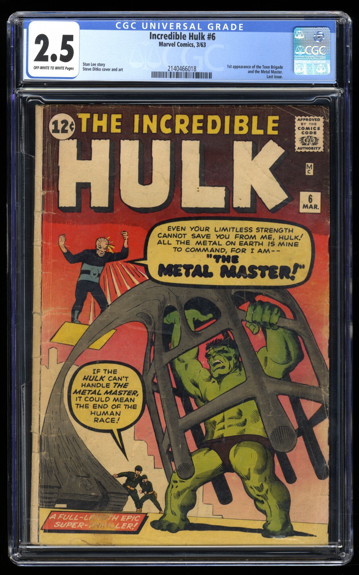 Incredible Hulk #6 CGC GD+ 2.5 Off White to White 1st Appearance Teen