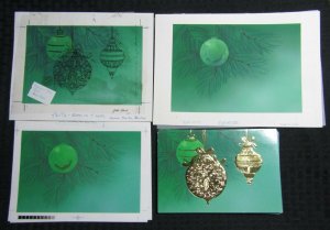 CHRISTMAS Green Ornament on Branch 10x7 Greeting Card Art #X6011 w/ 8 Cards