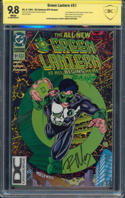 Green Lantern #51 CBCS 9.8 Signed Darryl Banks & Ron Marz DC Universe Logo 1994