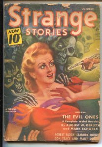 Strange Stories 10/1940-Thrilling-skeleton terror cover-horror-pulp-Robert Bl...