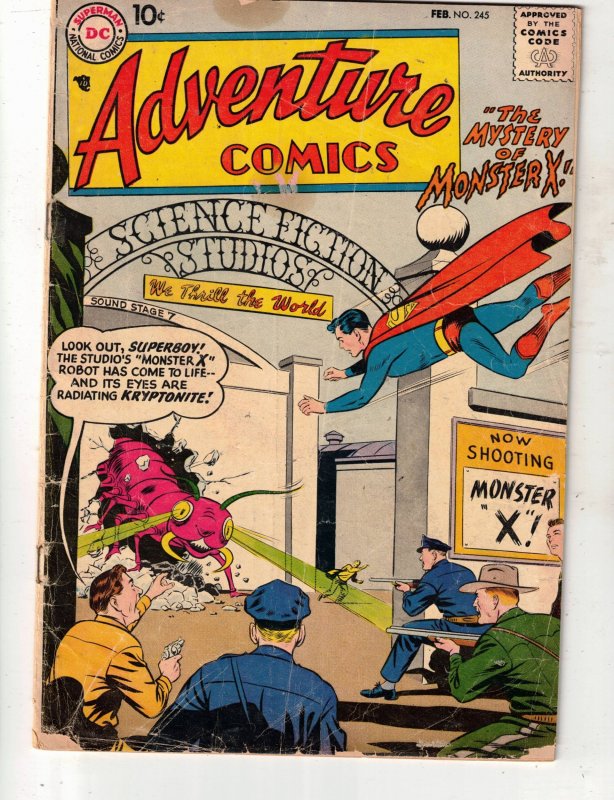 Adventure Comics #245 (1958) Superboy vs Monster X Aquaman, Green Arrow! VG- Wow