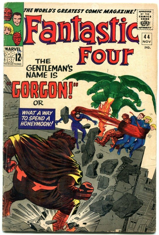 FANTASTIC FOUR #44 1965-THE GORGON-JACK KIRBY ART ISSUE-- VG