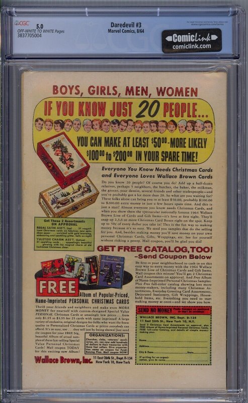 Daredevil #3 1964 Marvel Comics CGC 5.0 1st app the Owl